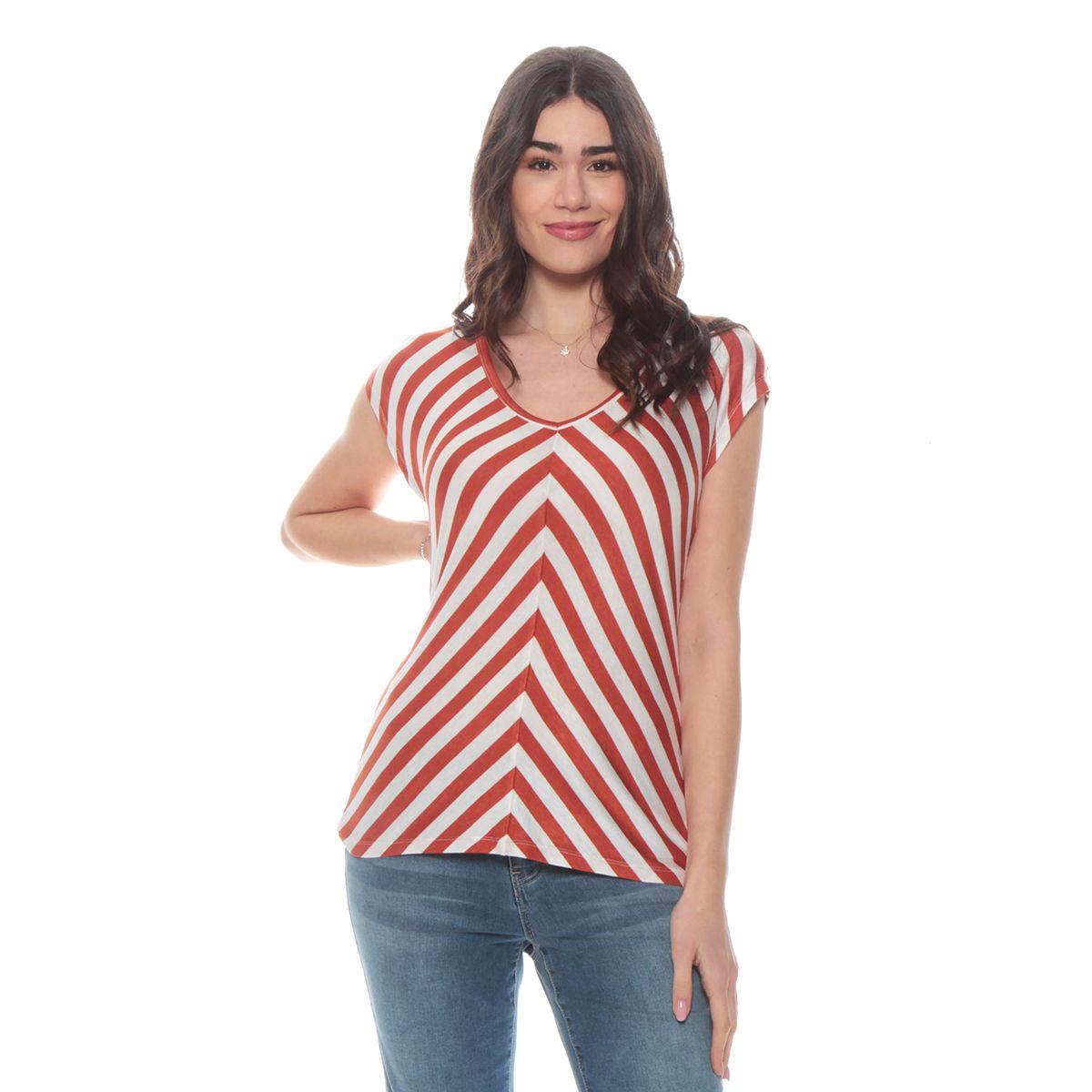 Pack 4 Polera Manga Corta Listada Escote V-1