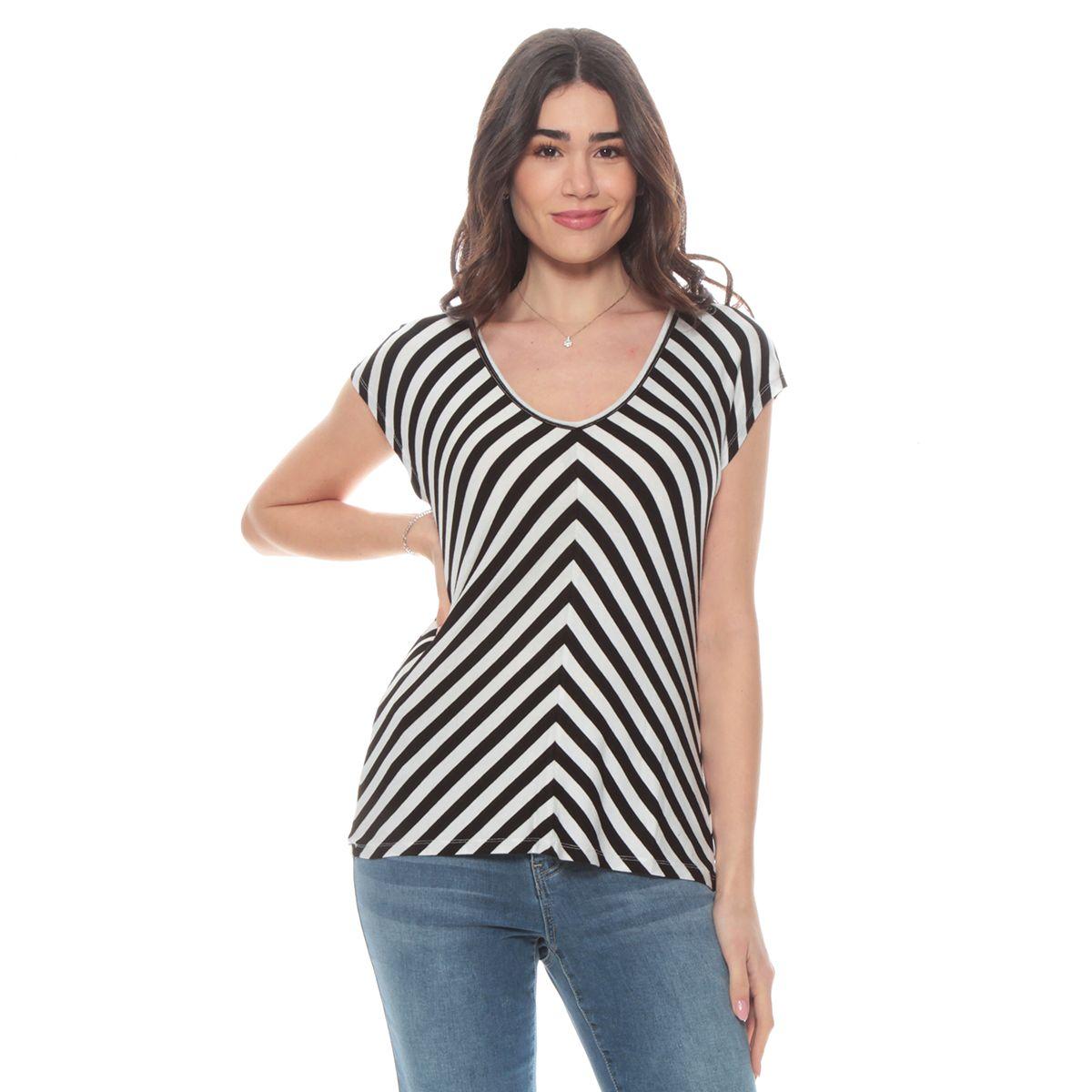 Pack 4 Polera Manga Corta Listada Escote V-2