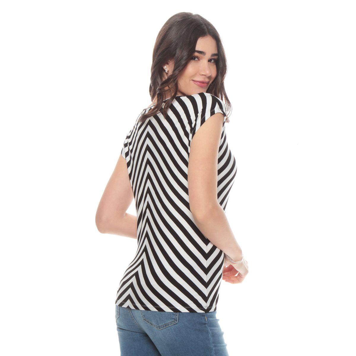 Pack 4 Polera Manga Corta Listada Escote V-5