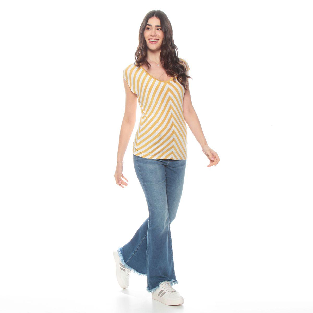 Pack 4 Polera Manga Corta Listada Escote V-7