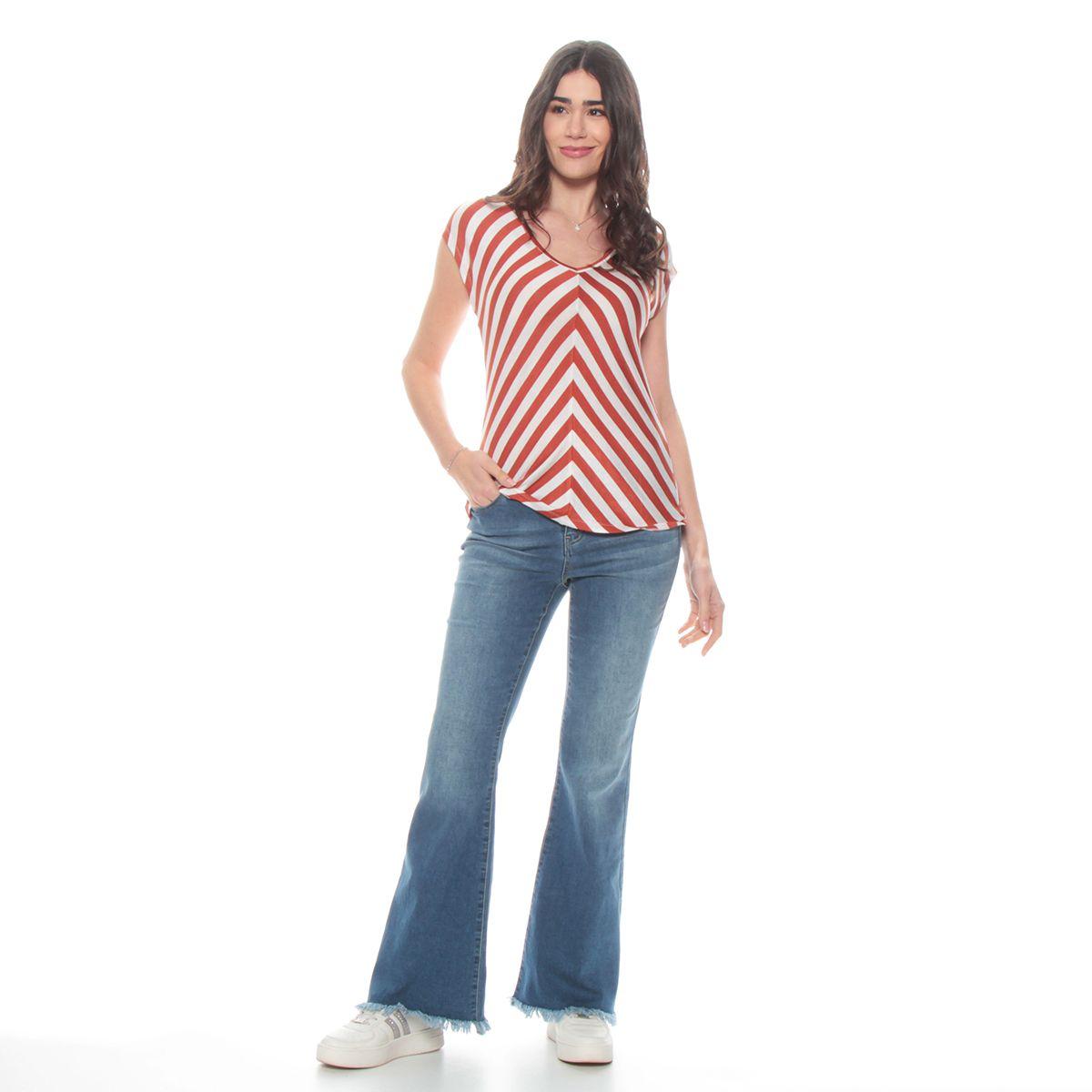 Pack 4 Polera Manga Corta Listada Escote V-9