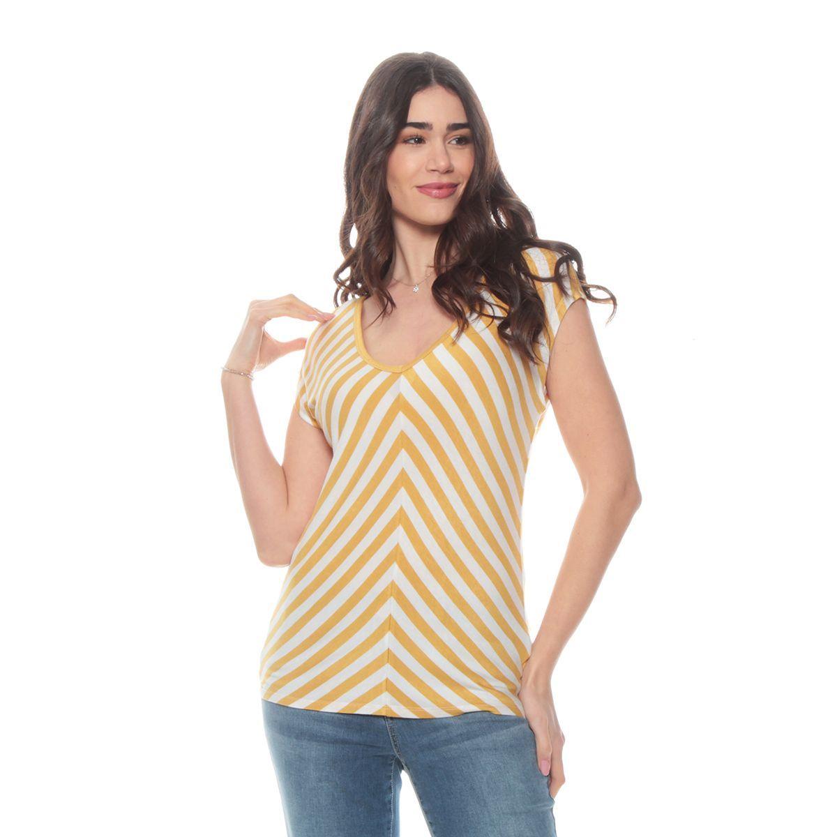 Pack 4 Polera Manga Corta Listada Escote V-6