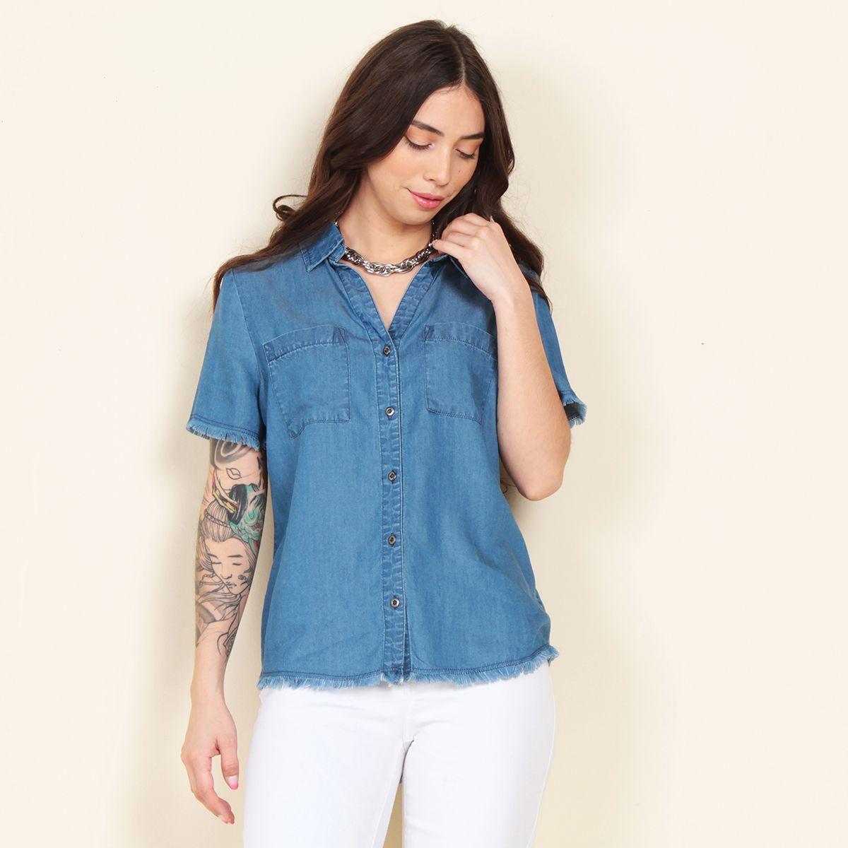 Blusa Manga Corta Lyocell Con Bolsillos Abotonada-0