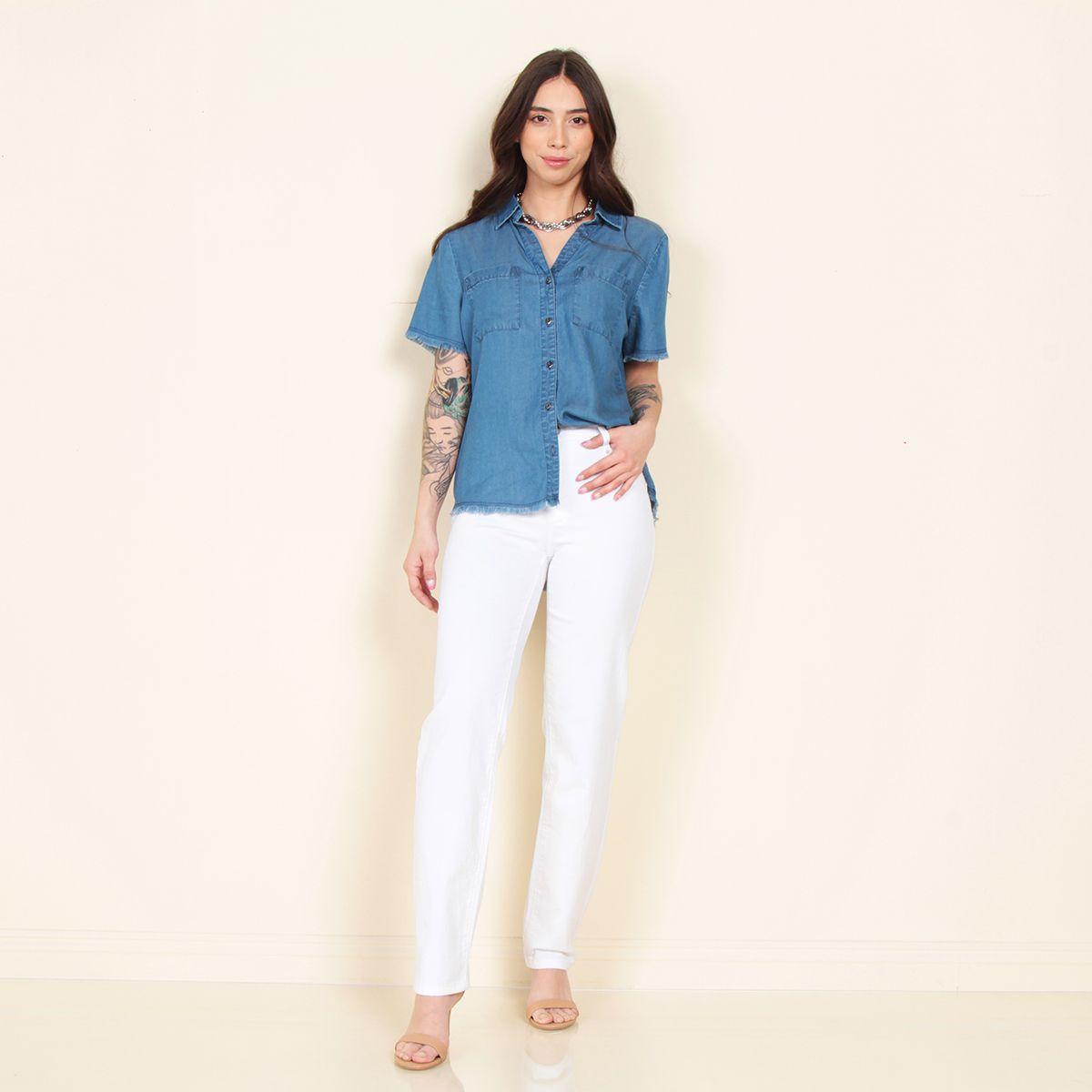 Blusa Manga Corta Lyocell Con Bolsillos Abotonada-1