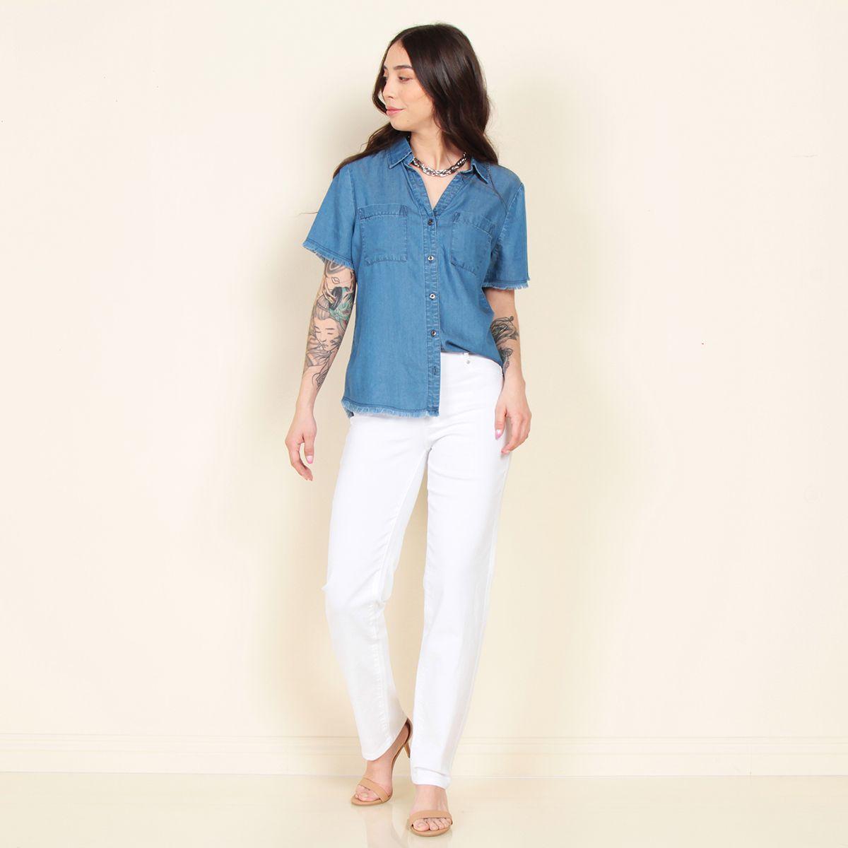 Blusa Manga Corta Lyocell Con Bolsillos Abotonada-3