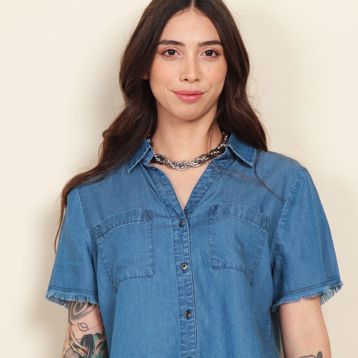 Blusa Manga Corta Lyocell Con Bolsillos Abotonada-4