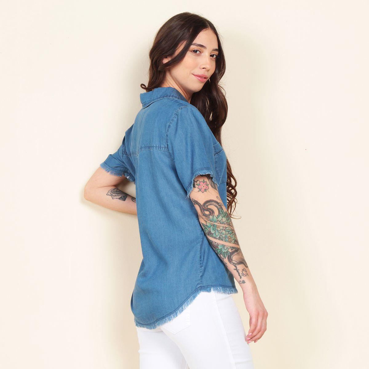 Blusa Manga Corta Lyocell Con Bolsillos Abotonada-5