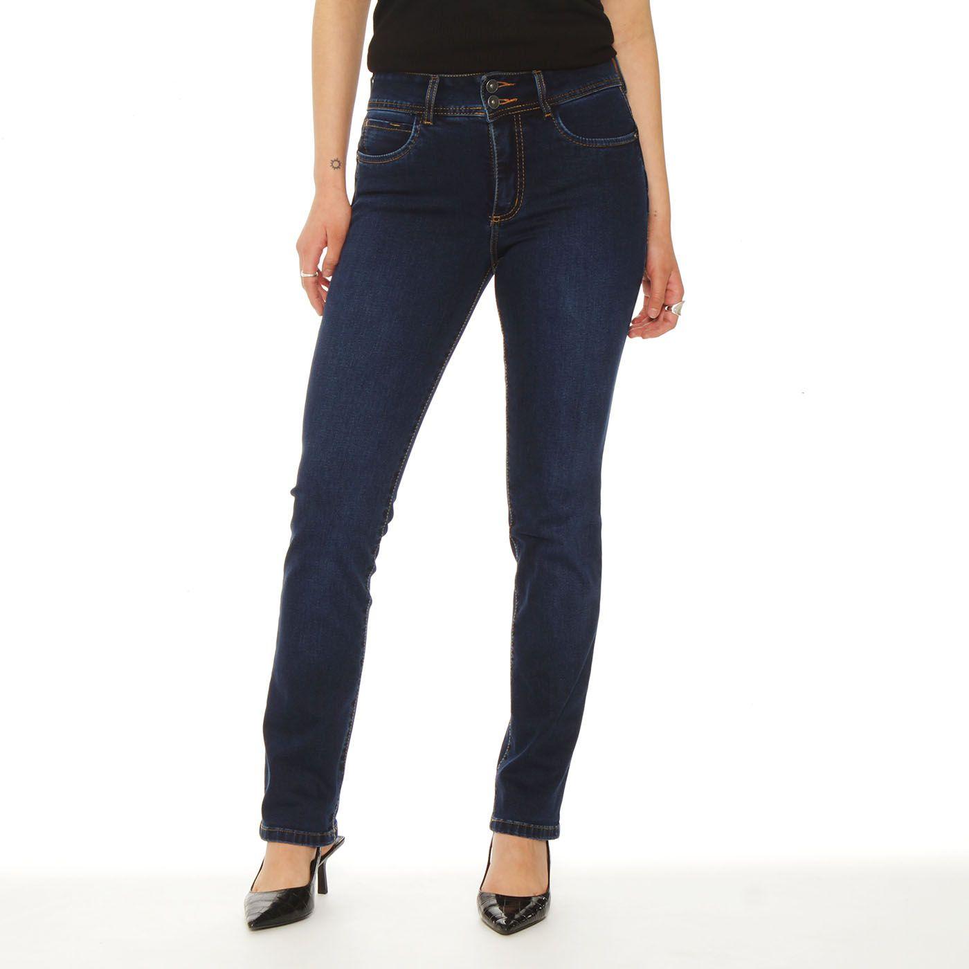 Jeans Slim Tiro Alto Push Up Pretina Media 2 Botones-0