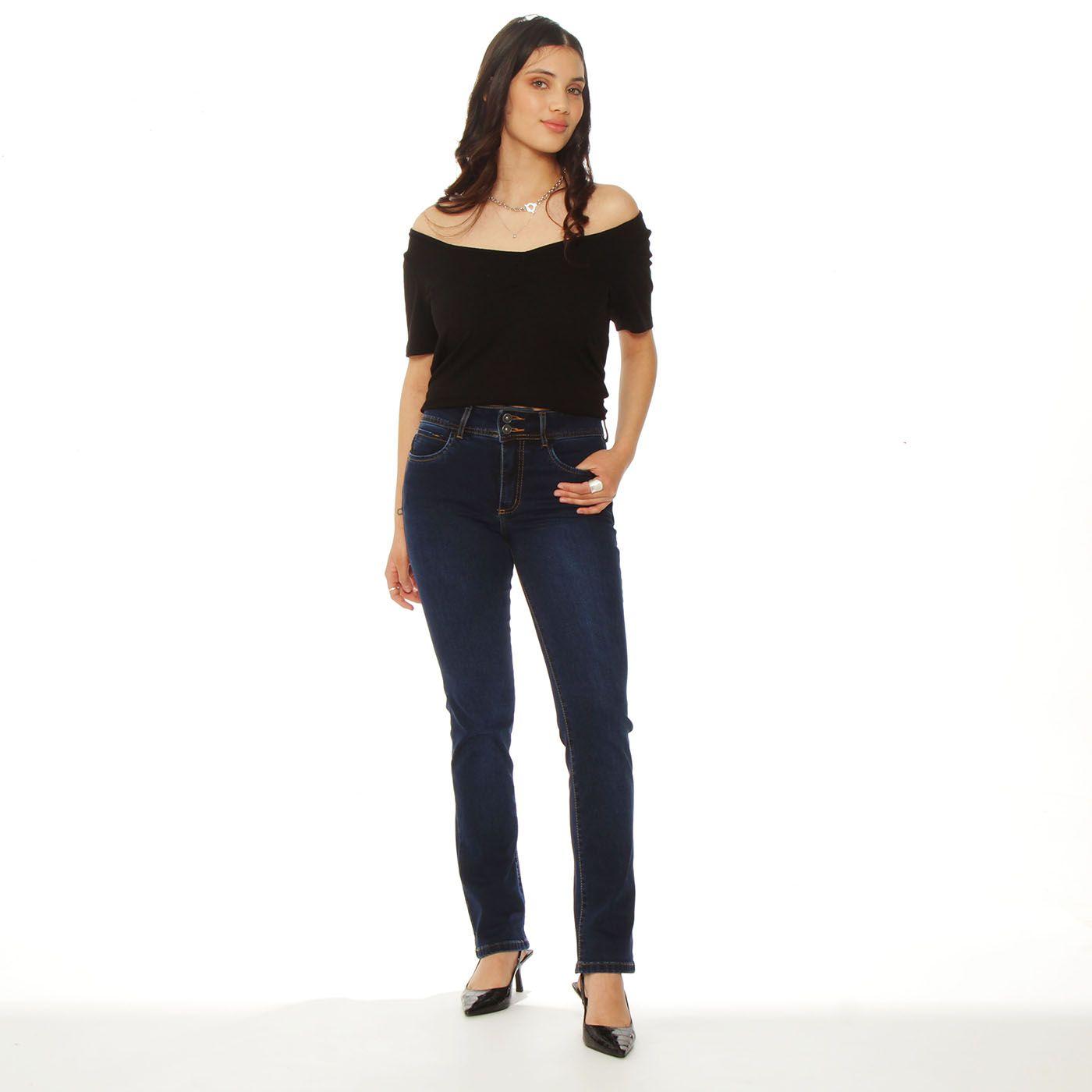 Jeans Slim Tiro Alto Push Up Pretina Media 2 Botones-2