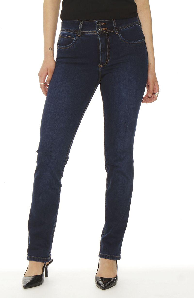 Jeans Slim Tiro Alto Push Up Pretina Media 2 Botones-0