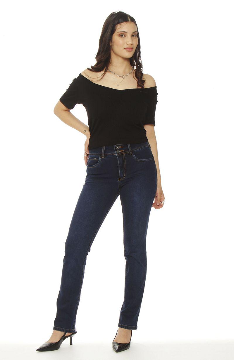 Jeans Slim Tiro Alto Push Up Pretina Media 2 Botones-2