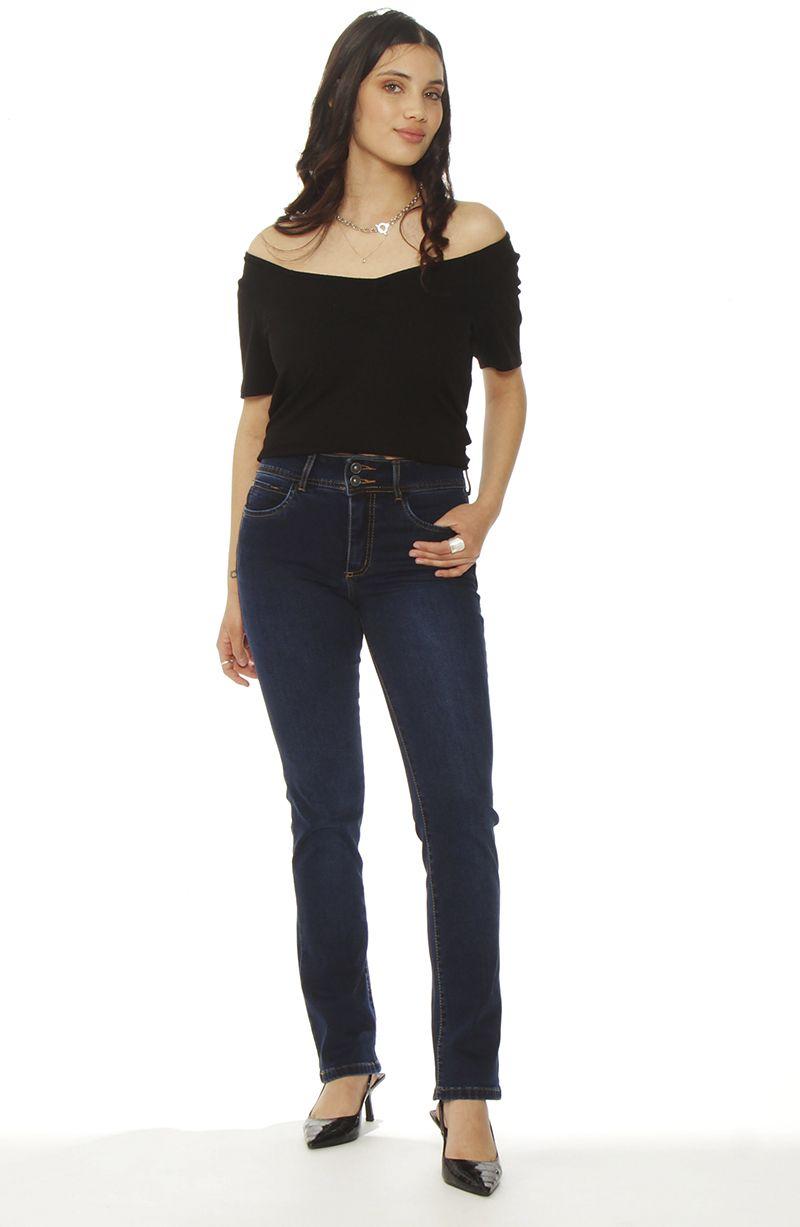 Jeans Slim Tiro Alto Push Up Pretina Media 2 Botones-3