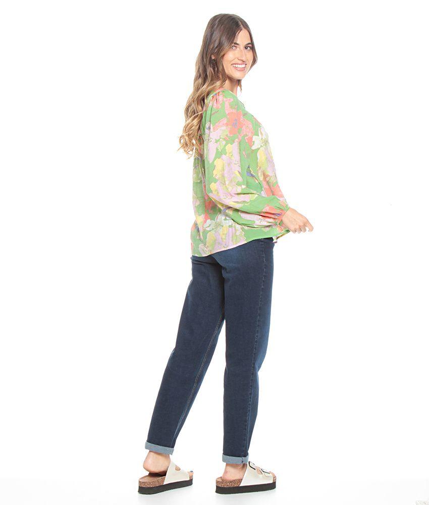 Blusa Manga Larga Estampada Escote Cuadrado Con Detalle-5