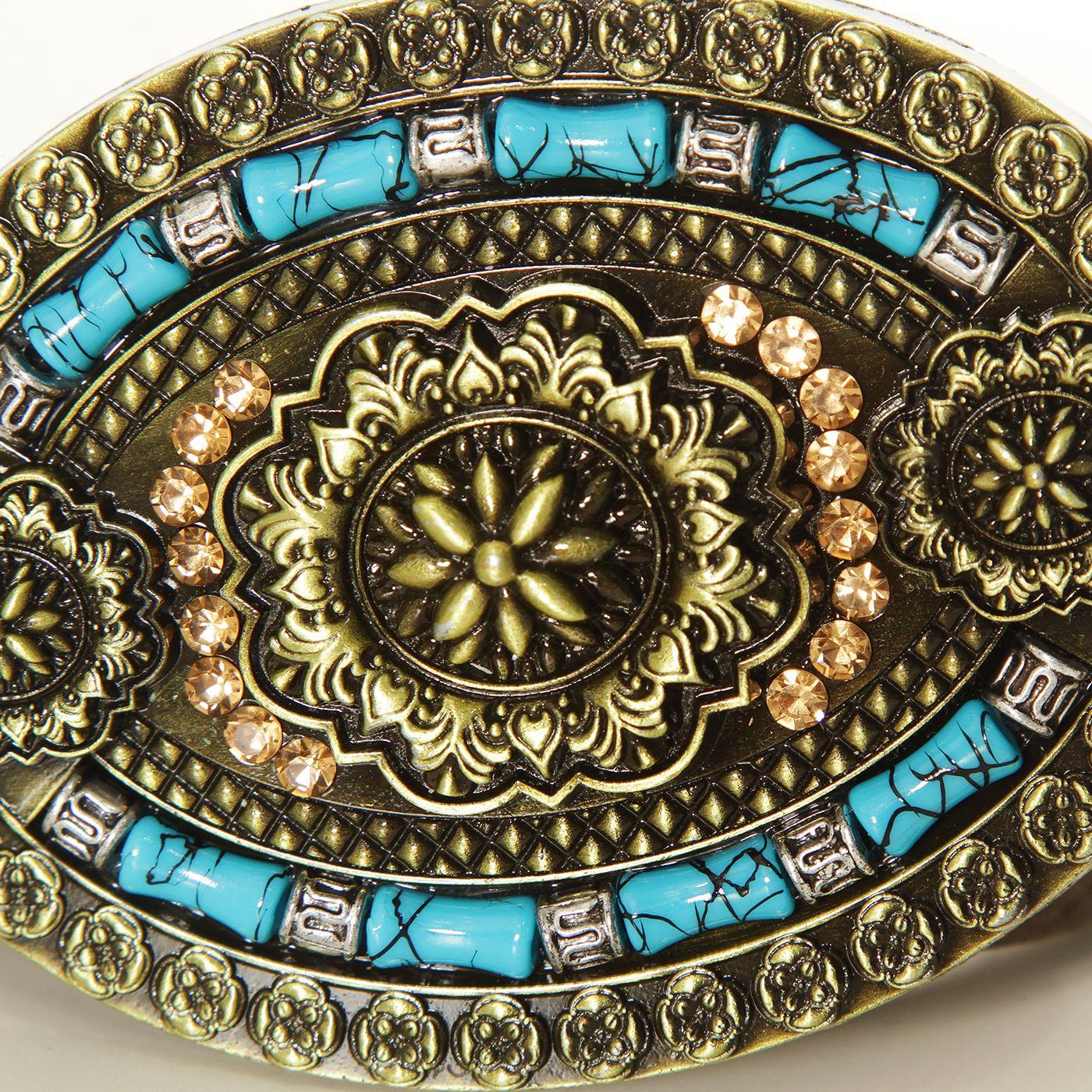 Cinturon Cuero Hebilla Ovalada  Piedars De Colores-1