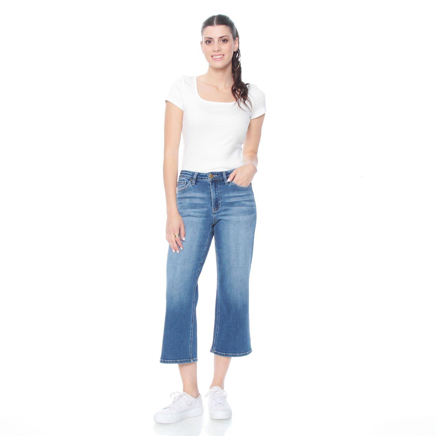 Jeans Crop Tiro Alto Pretina Basica 1  Boton-3