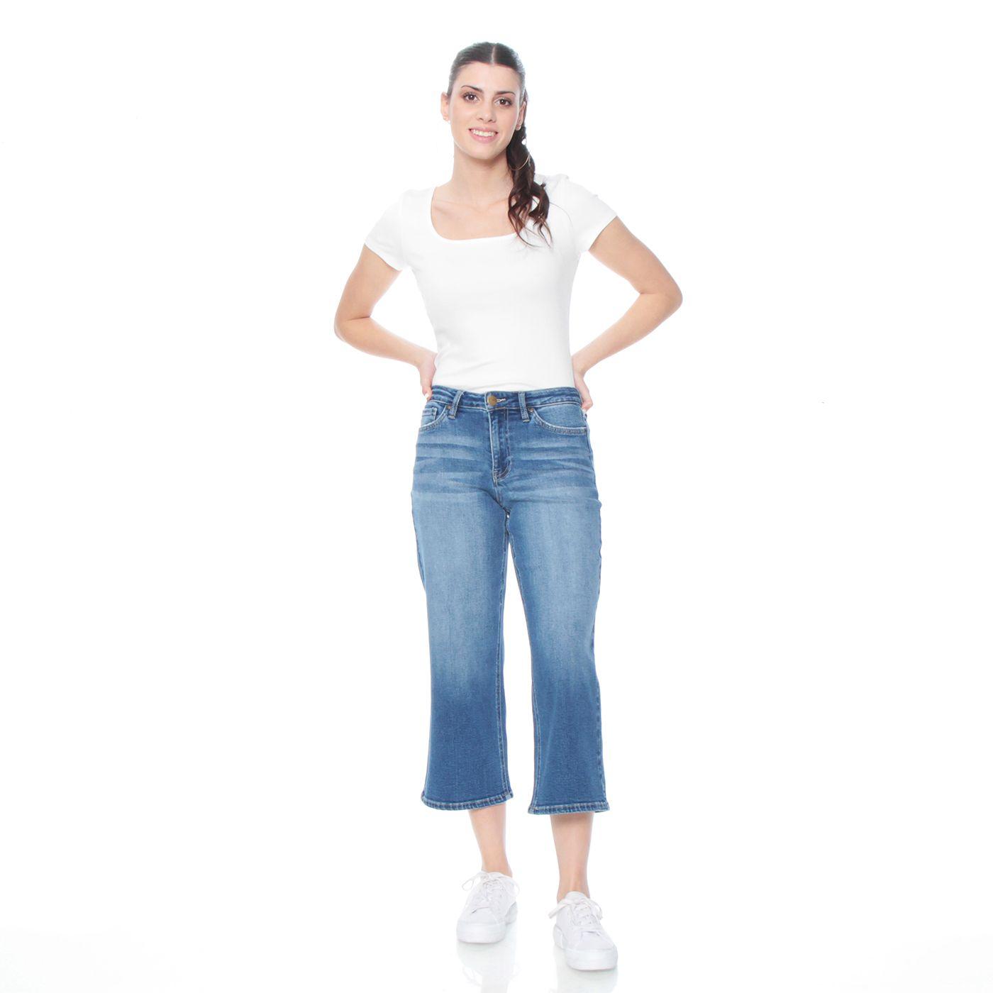 Jeans Crop Tiro Alto Pretina Basica 1  Boton-4