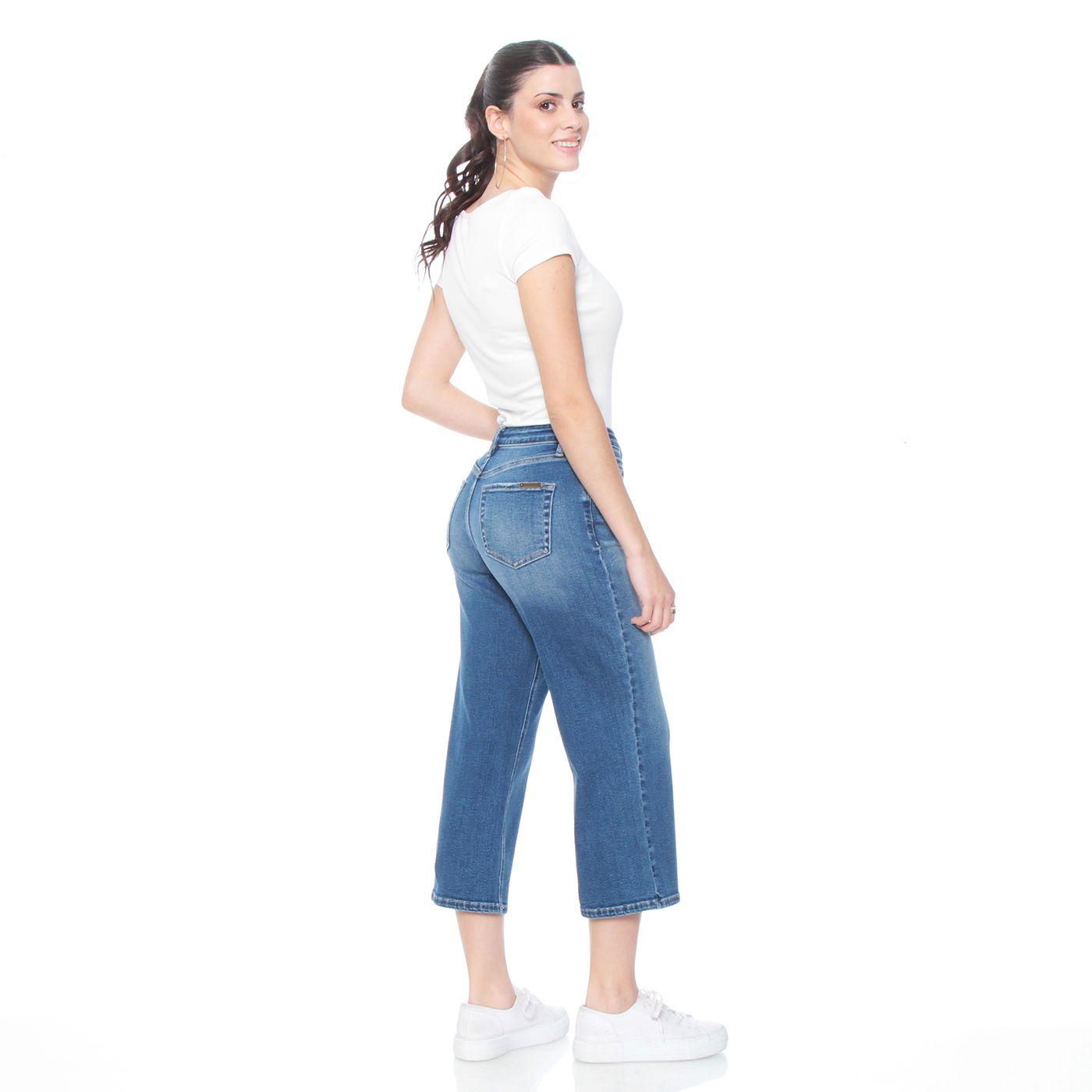 Jeans Crop Tiro Alto Pretina Basica 1  Boton-6