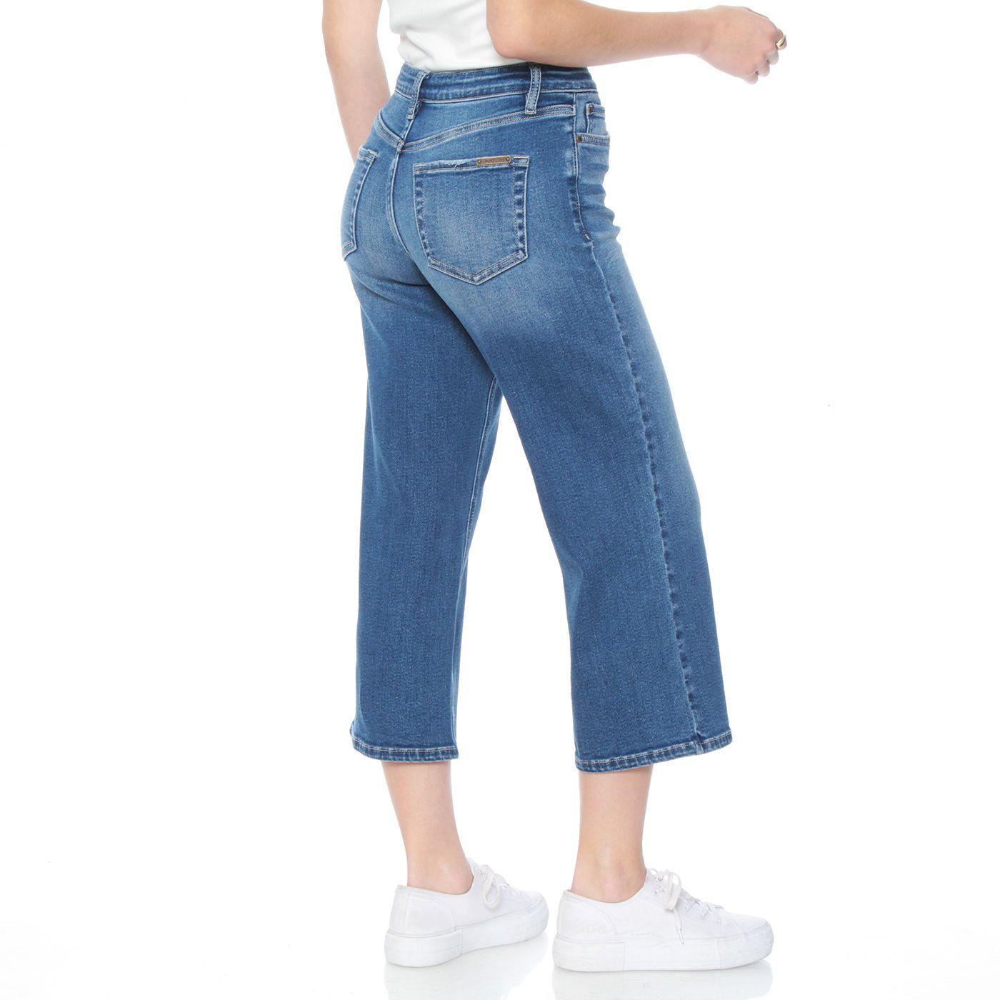 Jeans Crop Tiro Alto Pretina Basica 1  Boton-1