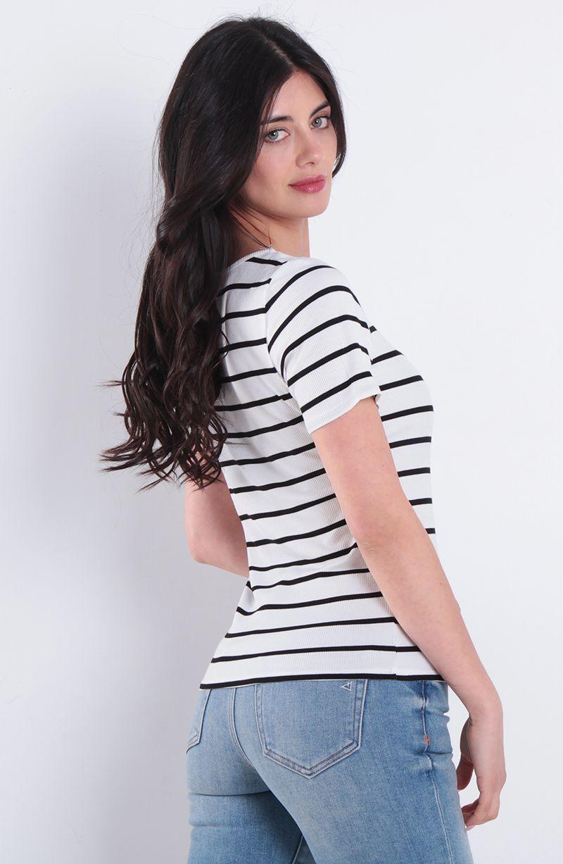 Polera Manga Corta Listada Escote Cuadrado-3