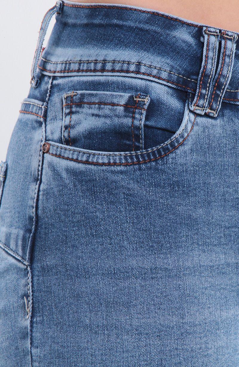 Jeans Flare Tiro Alto Push Up Pretina Media Dos Botones-3