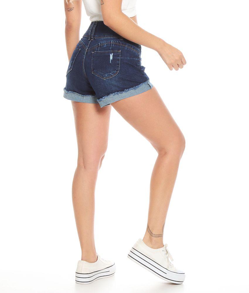 Short Denim Pretina Ancha Tres Botones Desgastes-0