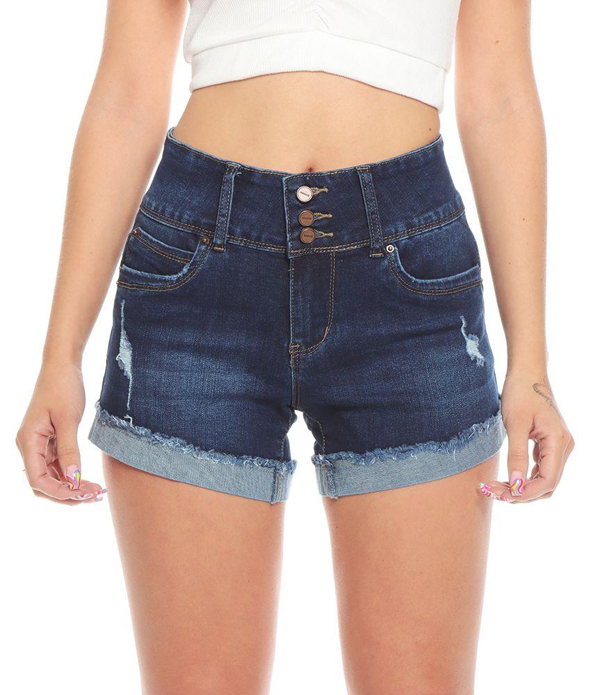 Short Denim Pretina Ancha Tres Botones Desgastes-2