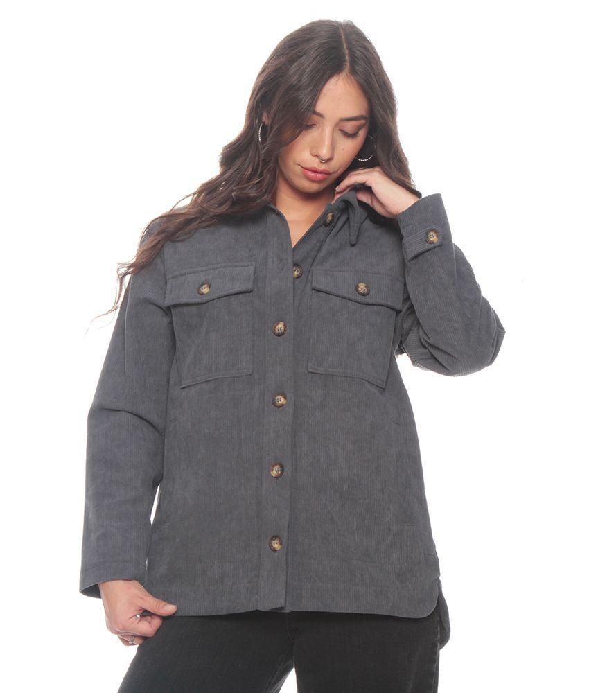 Shacket Manga Larga Cotele Con Bolsillos En Delantero-0