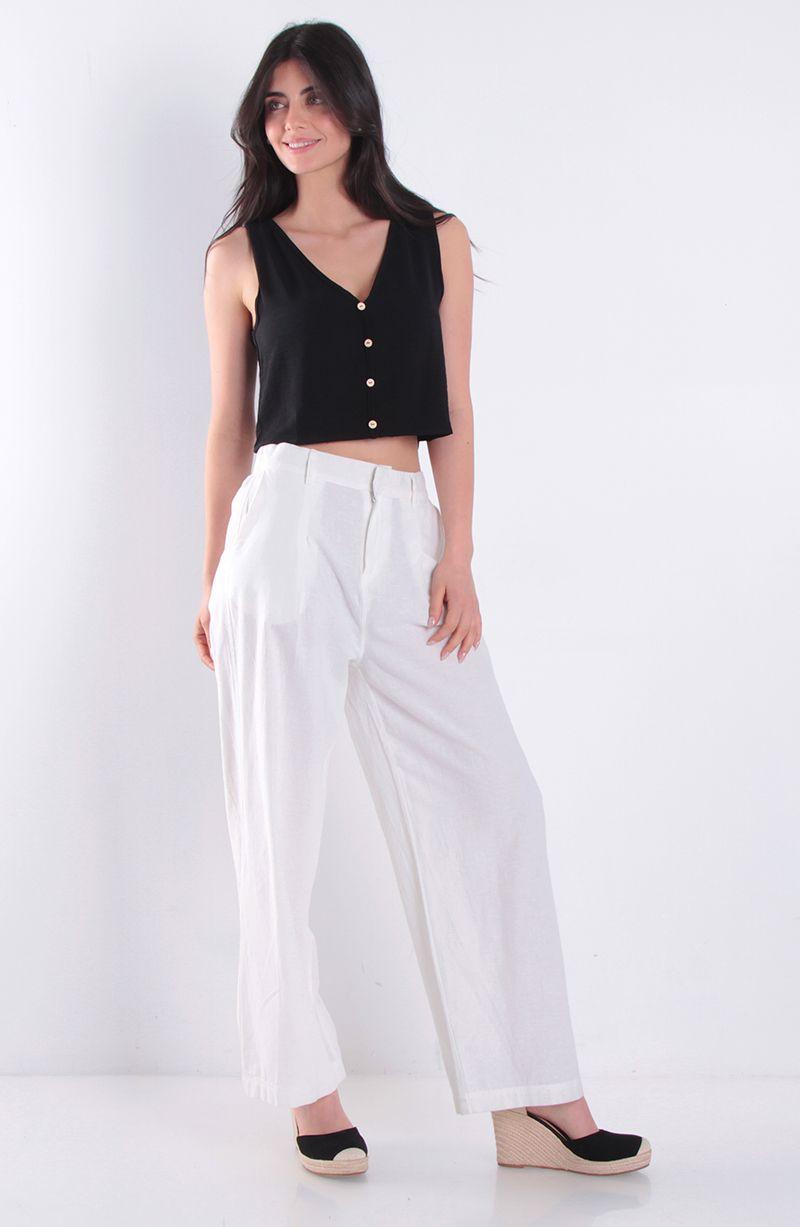 Blusa Sin Manga Abotonada En Delantero Escote V-3