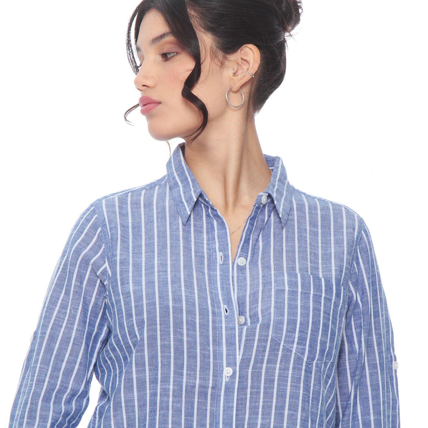 Blusa Manga Larga Listada Abotonada  En Delantero-4