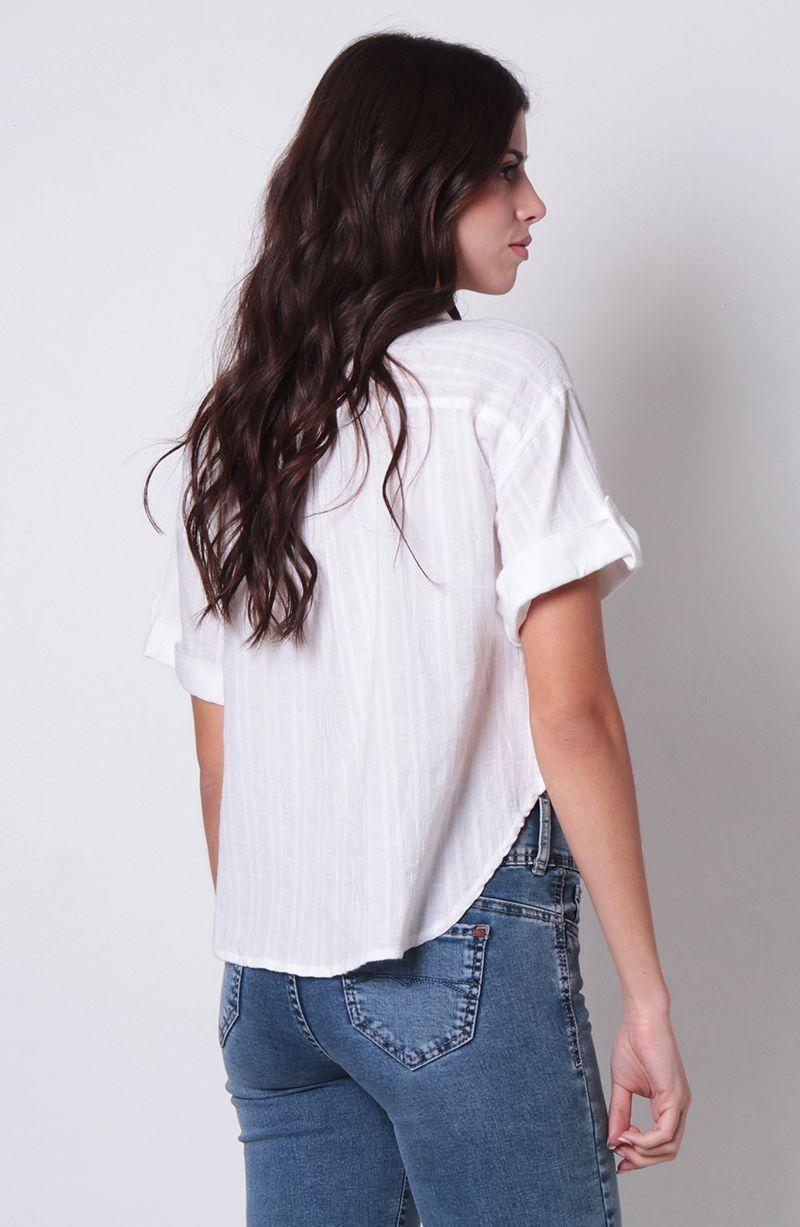 Blusa Manga Corta  Abotonada En Delantero Con Bolsillo-4