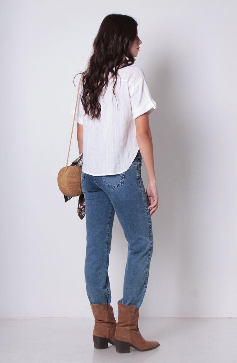 Blusa Manga Corta  Abotonada En Delantero Con Bolsillo-5