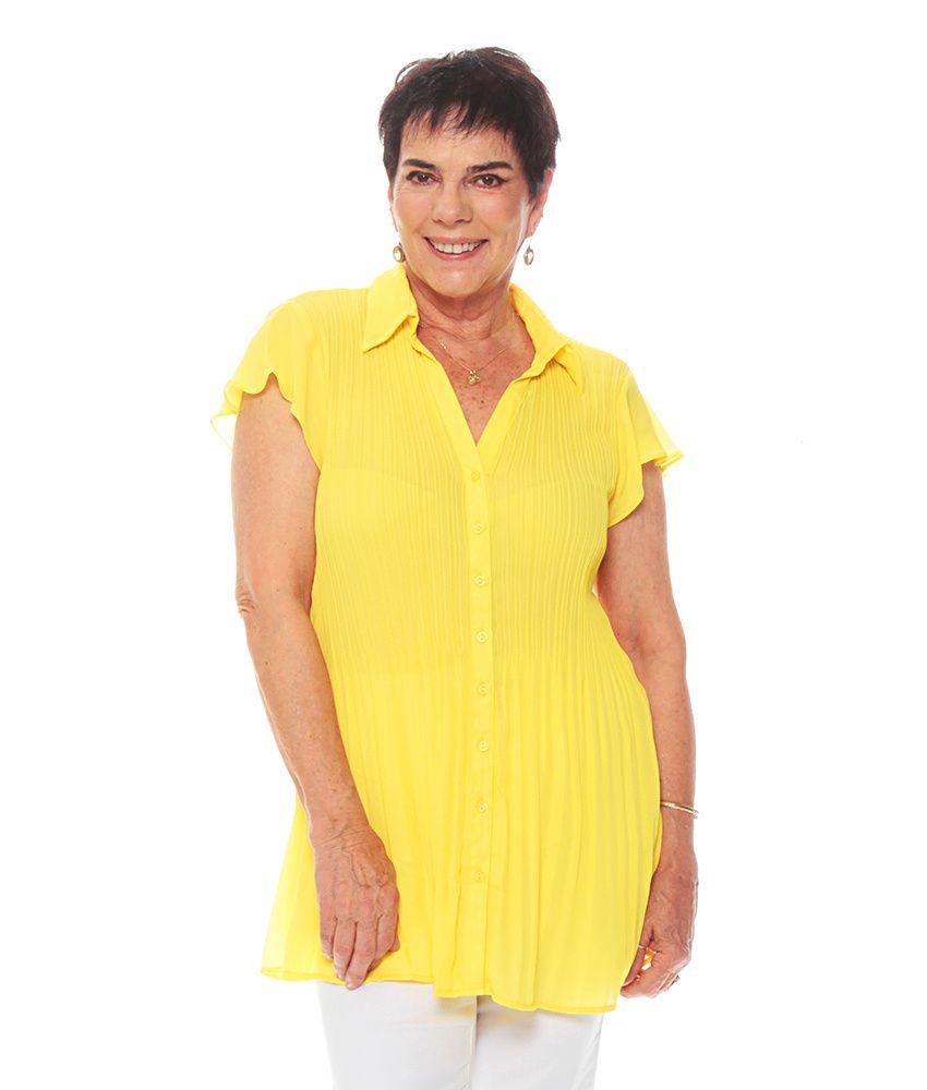 Blusa Plisada Abotonada Manga Corta-0
