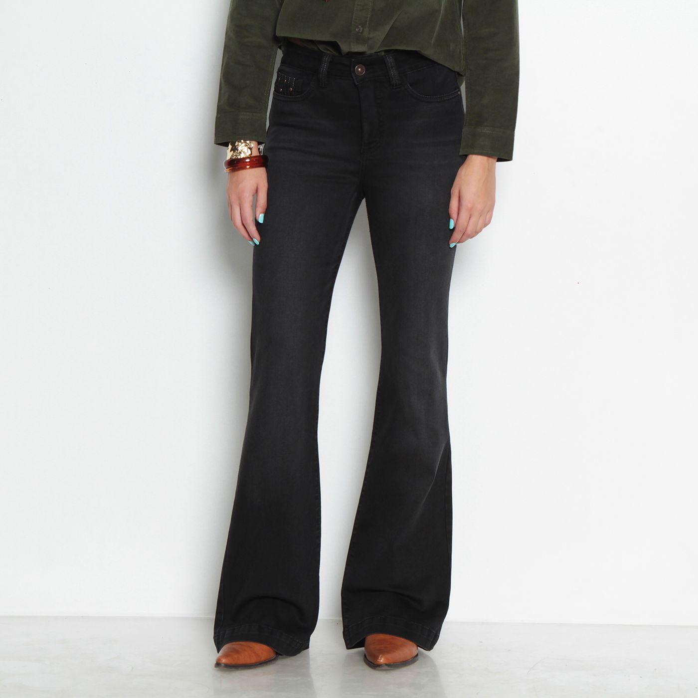 Jeans Tiro Alto Flare  Pretina Basica Un Boton-0