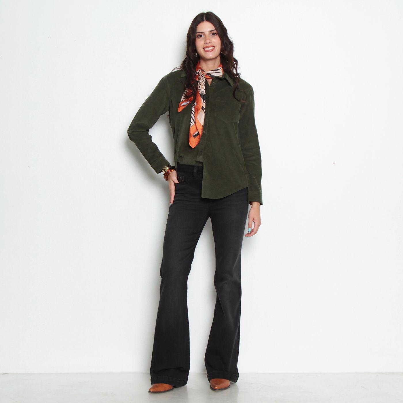 Jeans Tiro Alto Flare  Pretina Basica Un Boton-3