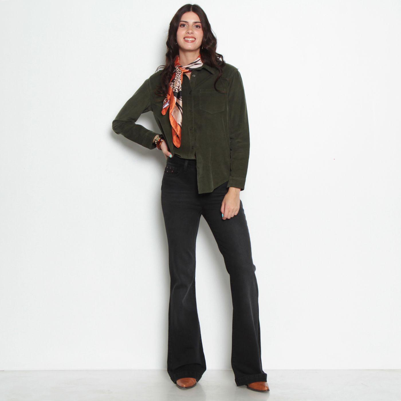 Jeans Tiro Alto Flare  Pretina Basica Un Boton-4