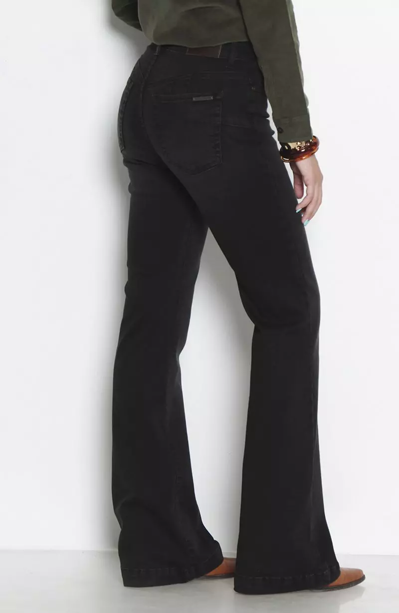 Jeans Tiro Alto Flare  Pretina Basica Un Boton-5