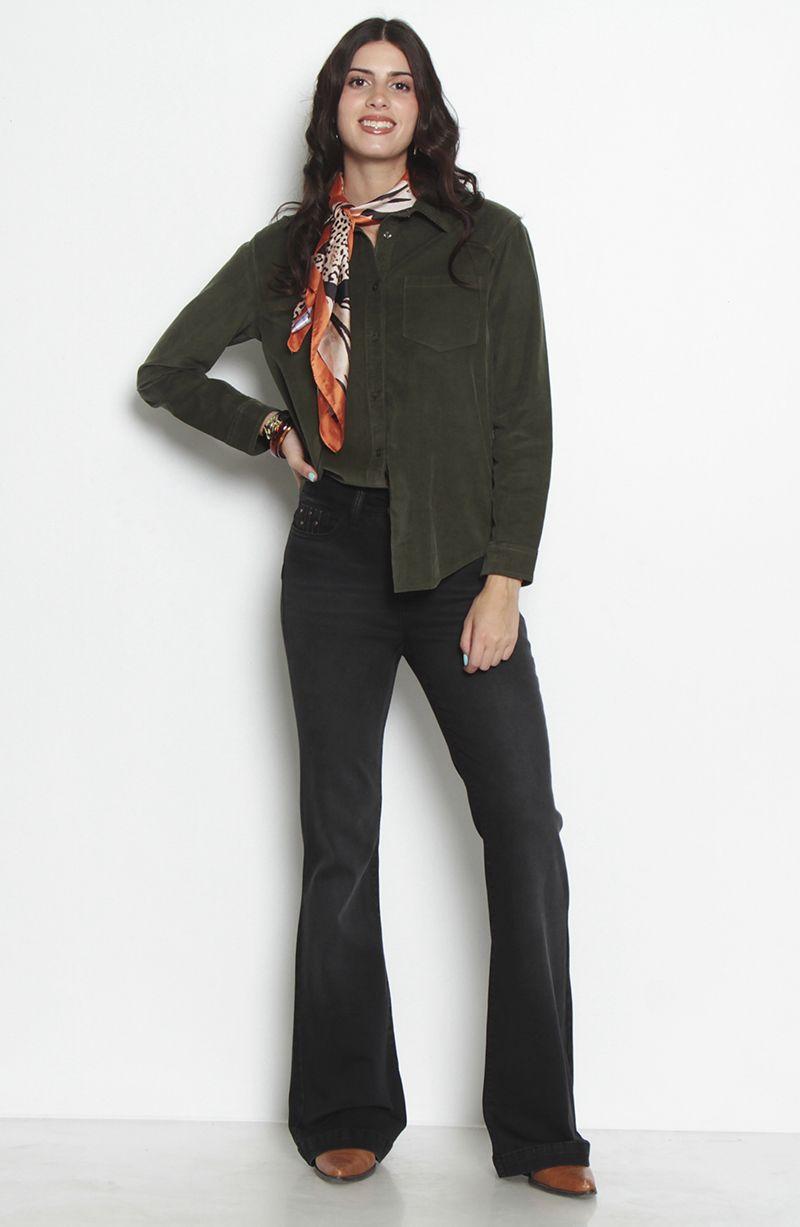 Jeans Tiro Alto Flare  Pretina Basica Un Boton-8