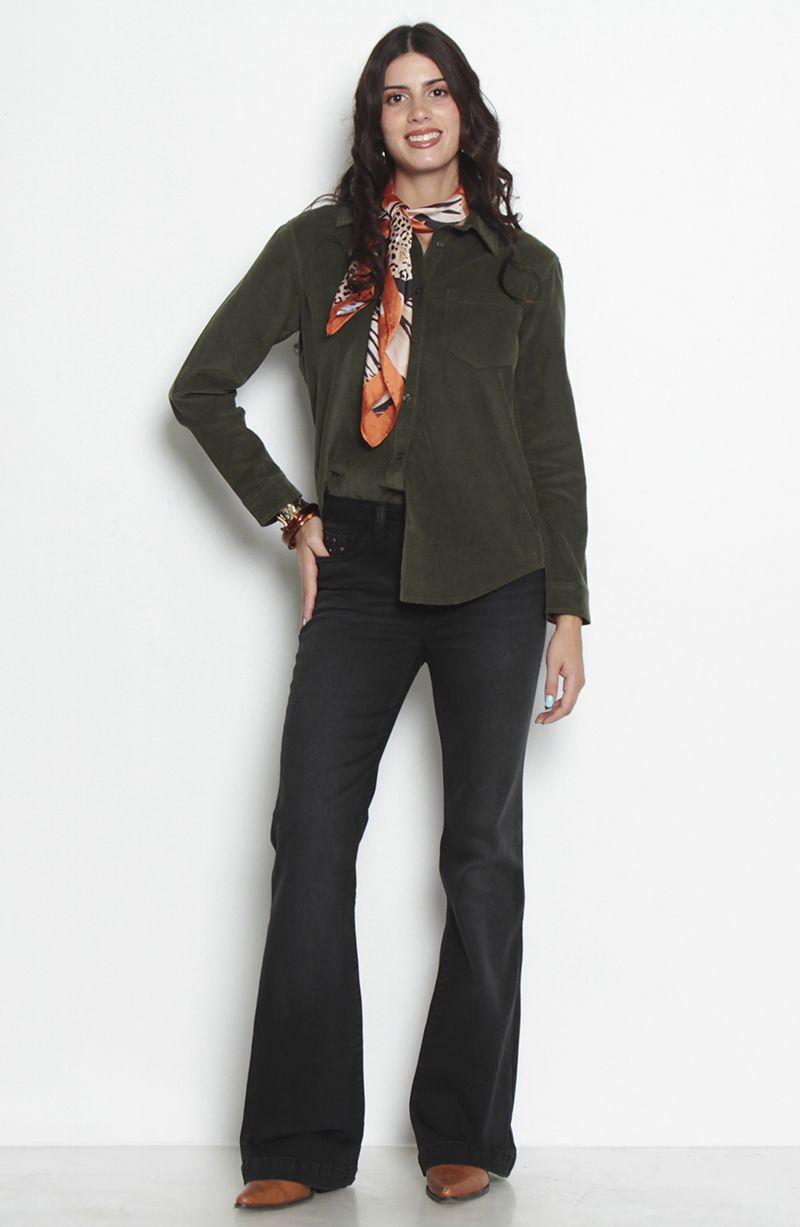 Jeans Tiro Alto Flare  Pretina Basica Un Boton-9