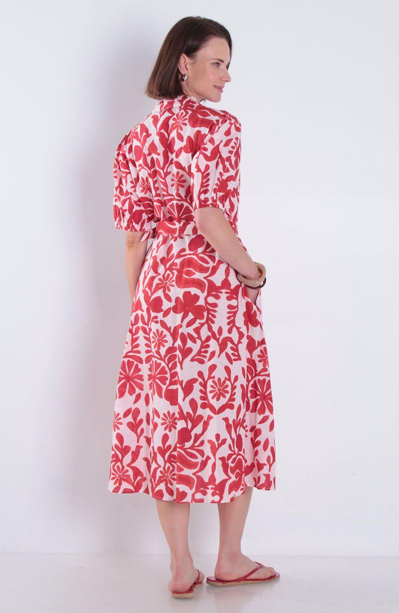 Vestido Estanmpado Manga Corta Con Cinturon Escote V-5