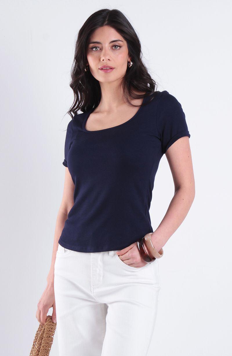 Polera Manga Corta Escote Cuadrado Rib 1x1-0