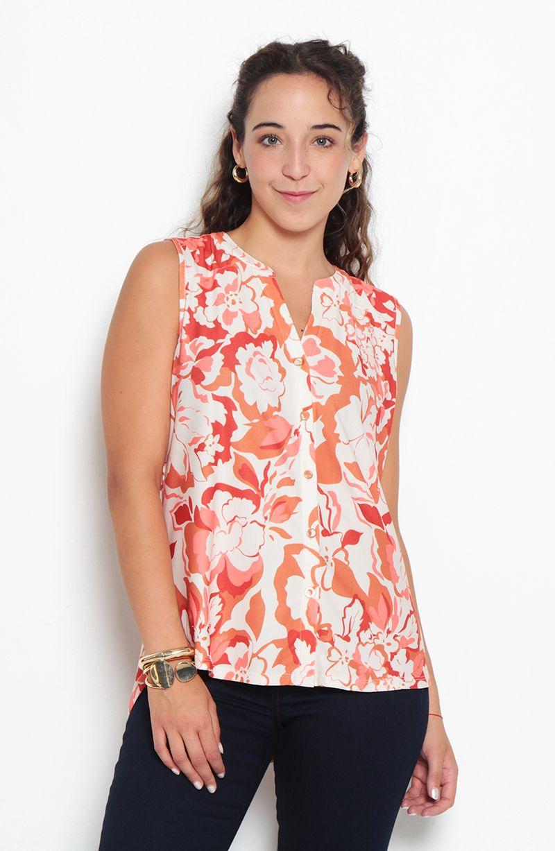 Blusa Sin Manga Estampada Escote V-0