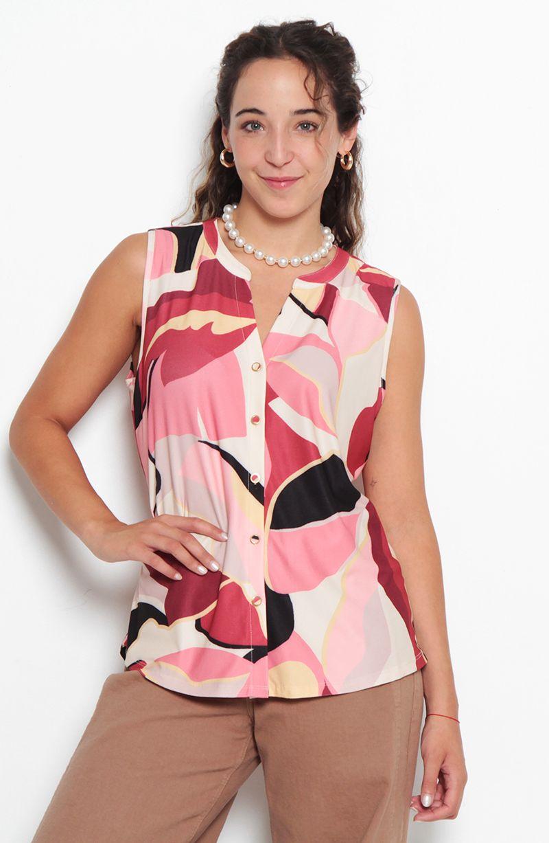 Blusa Sin Manga Estampada Escote V-0
