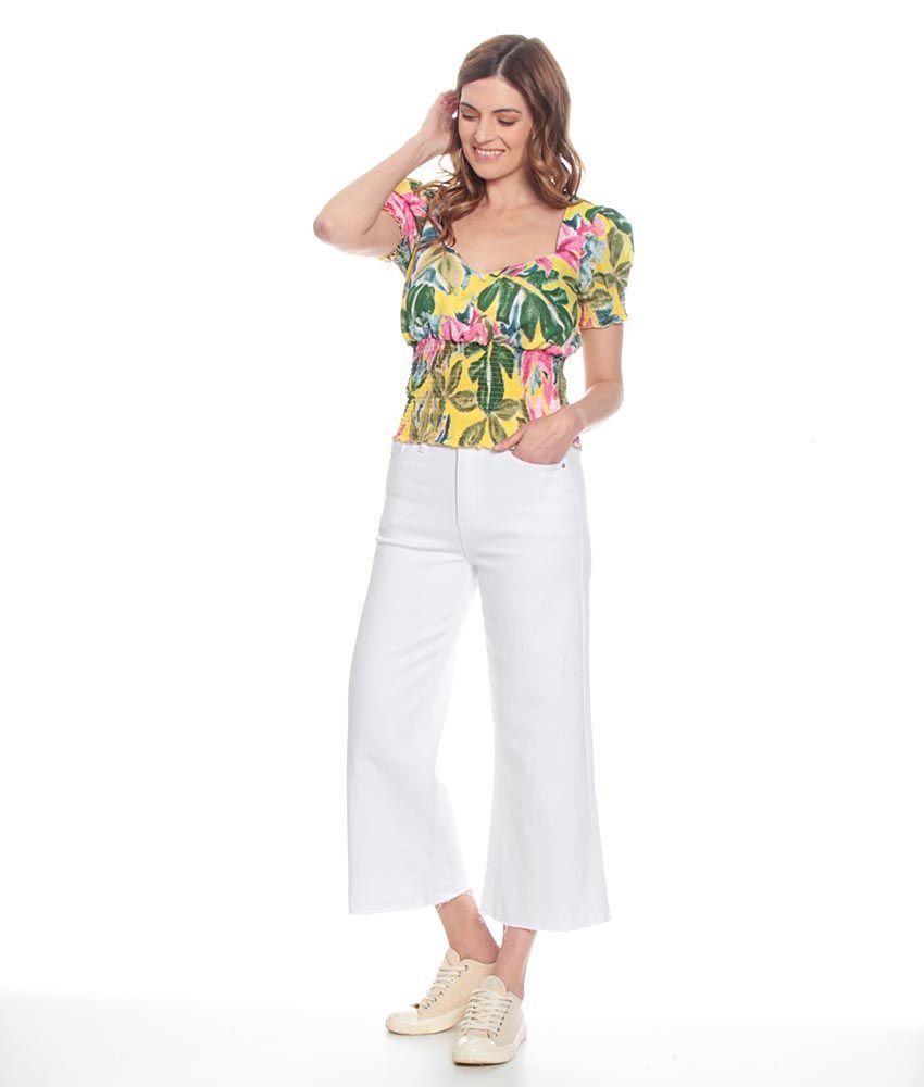 Blusa Manga Corta Estampada  Cintura Y Manga  Elasticada-2