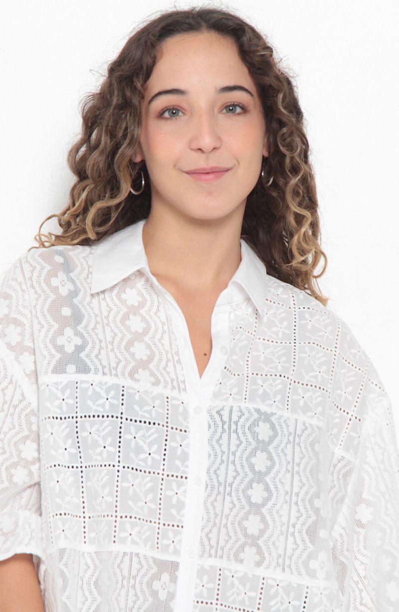 Blusa Manga Corta Embroidery Abotonada En Delantero-3