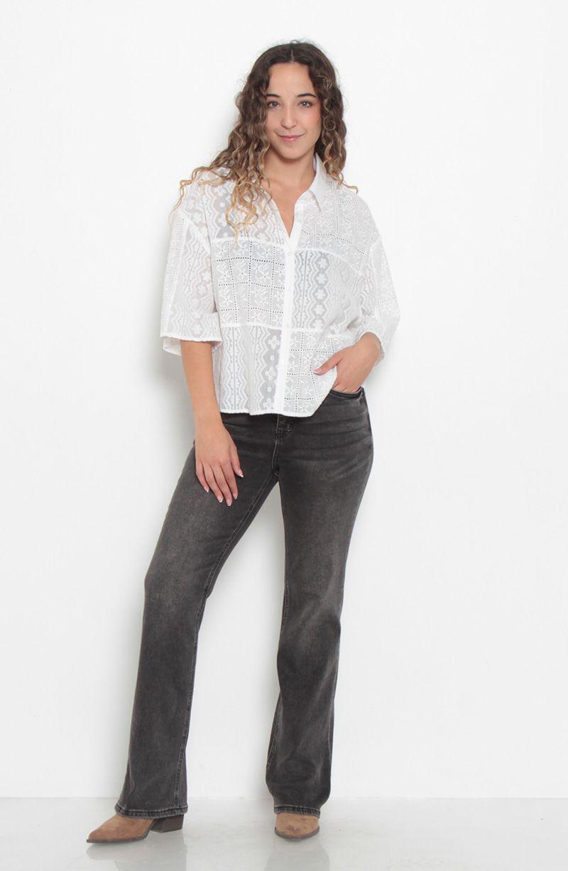 Blusa Manga Corta Embroidery Abotonada En Delantero-4