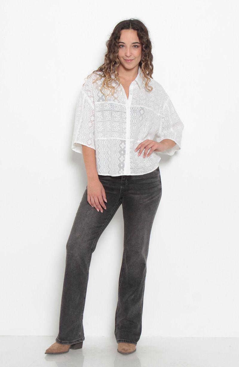 Blusa Manga Corta Embroidery Abotonada En Delantero-5
