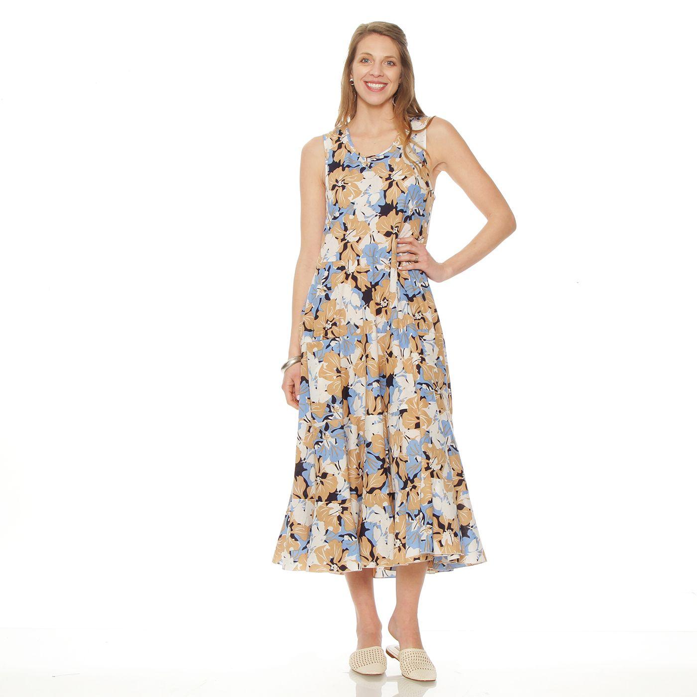 Vestido Sin Manga Estampado  Escote Redondo Con Bolsillos-2