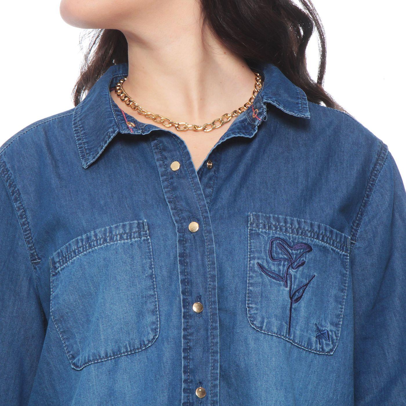 Blusa Denim Bordado Cuello Camisero-1