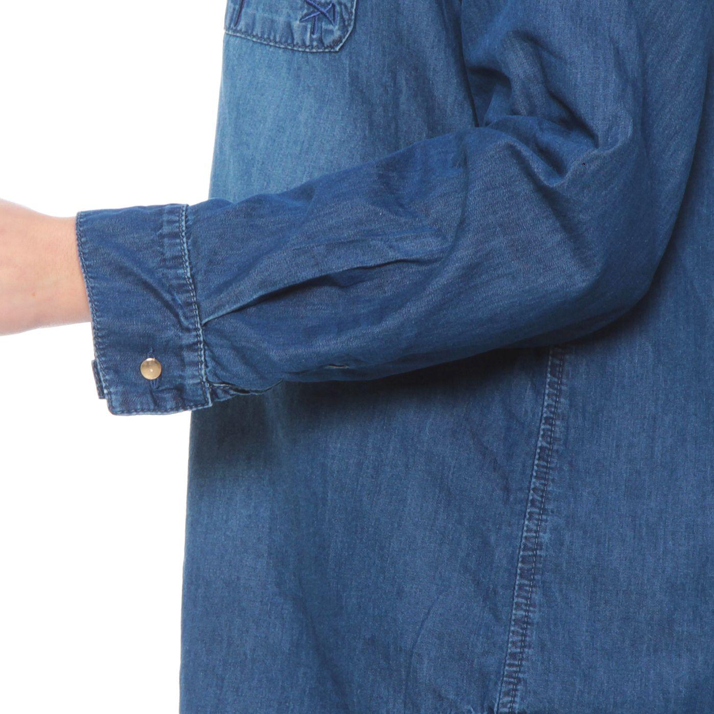 Blusa Denim Bordado Cuello Camisero-2