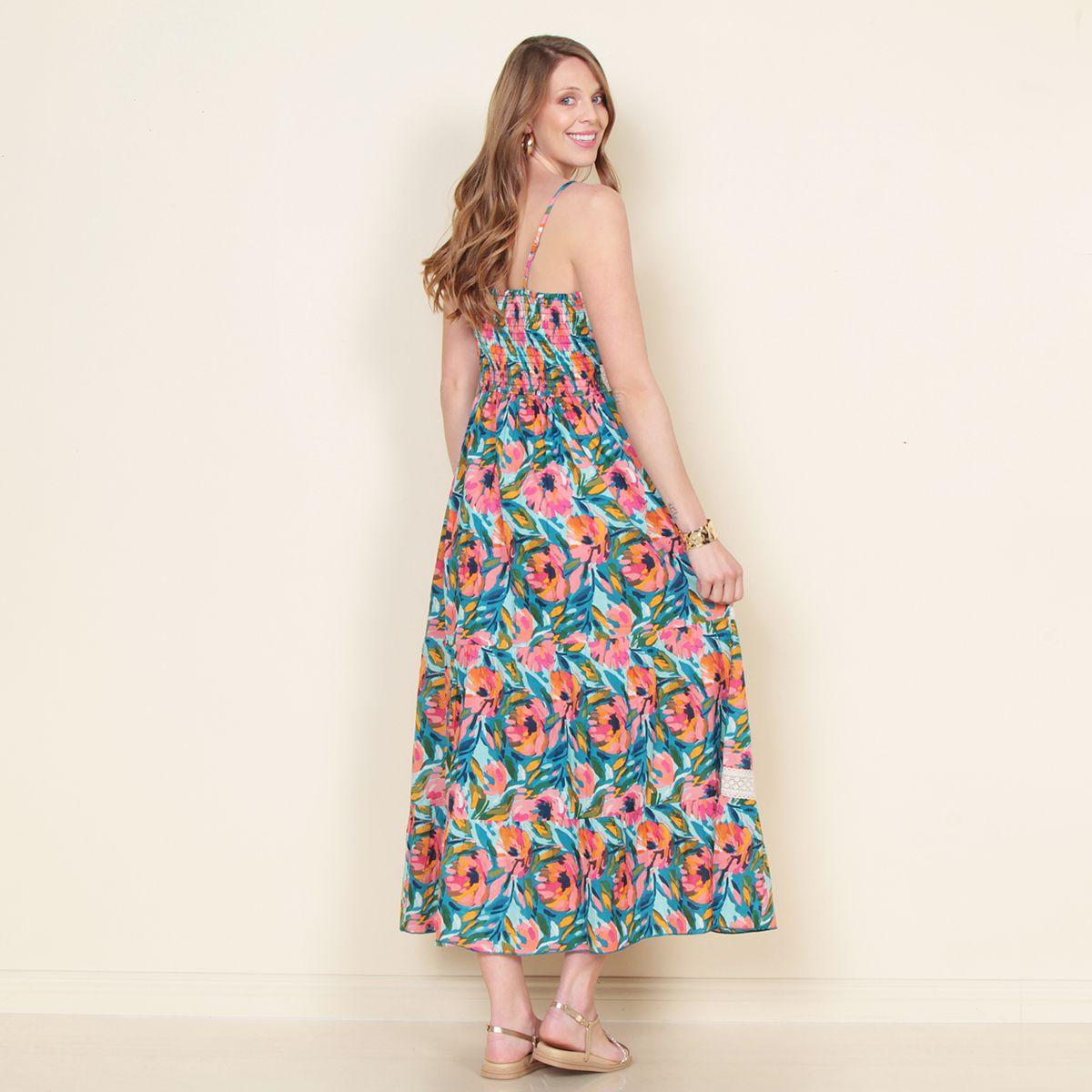 Vestido Sin Manga Estampado  Con Bretel Y Aplicacion En Encaje-5